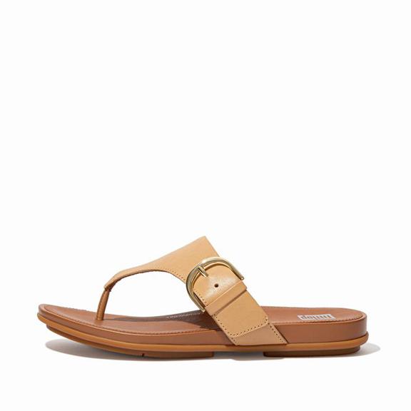 FitFlop Women's GRACIE Leather Toe Post Sandals - Orange/Gold (BTYVD-6352)